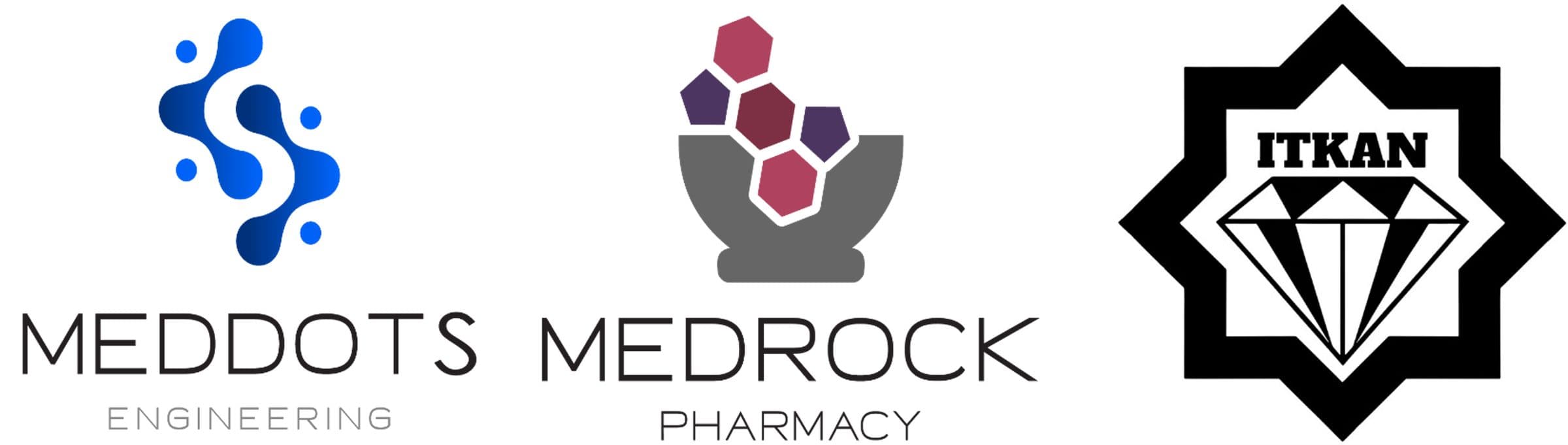 MedDots Engineering, Medrock Pharmacy and ITKAN logos